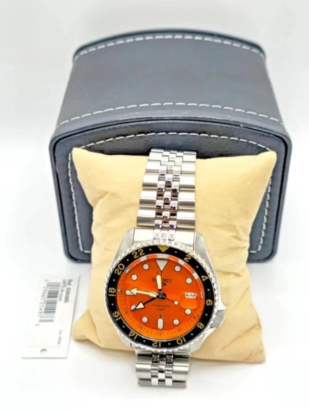 Seiko 5 Sports SSK005 Automatic GMT Orange Dial Mens Watch 43mm Steel Bracelet
